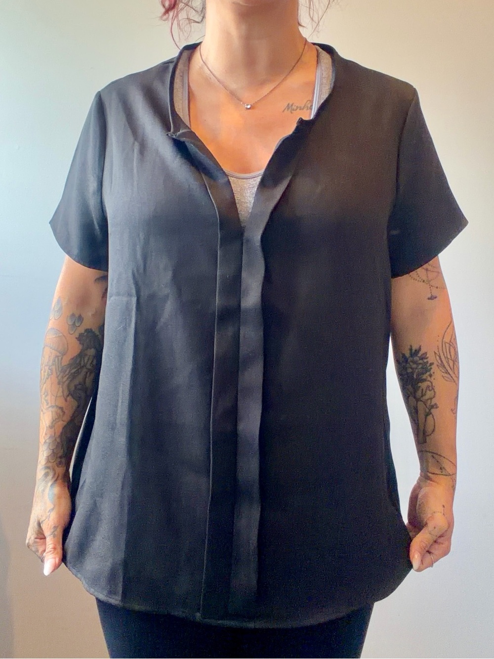 Shein Curve Plus Size 2X Plain Solid Black Women's Blouse Short Sleeves Top